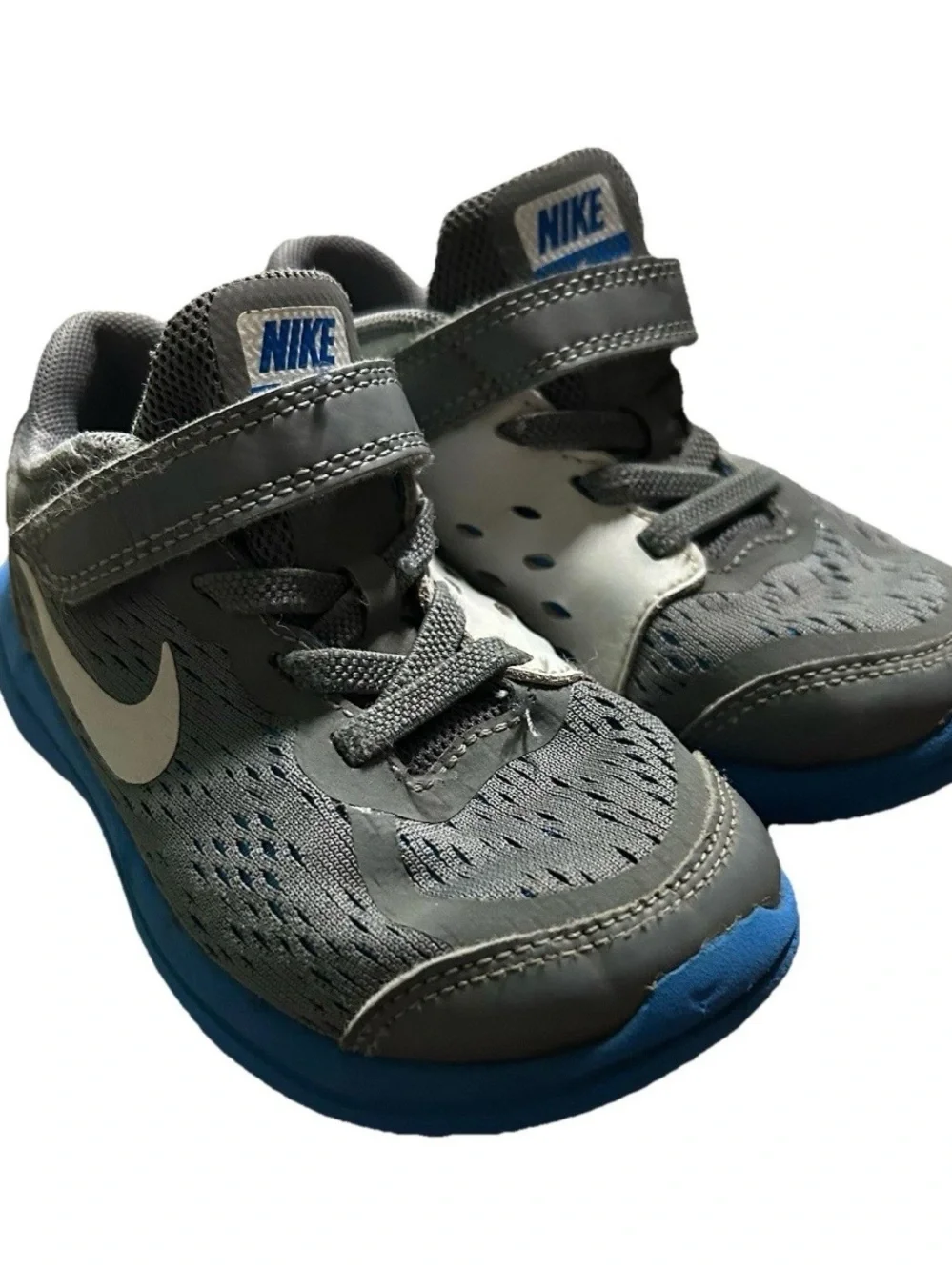 Toddler Boy Nike Grey Blue Running Sneakers Easy Closure Size 9